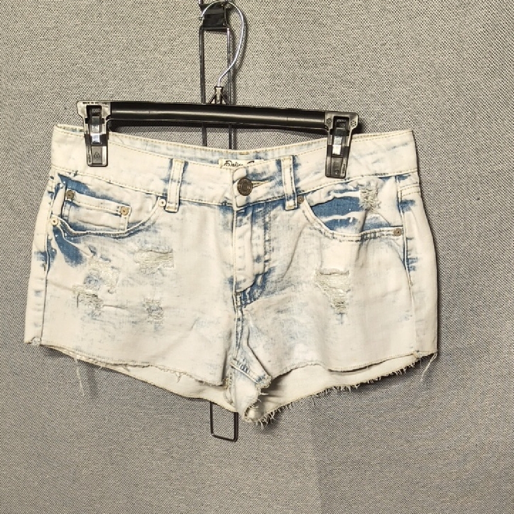 Indigo Rein Blue and White Distressed Jean Shorts